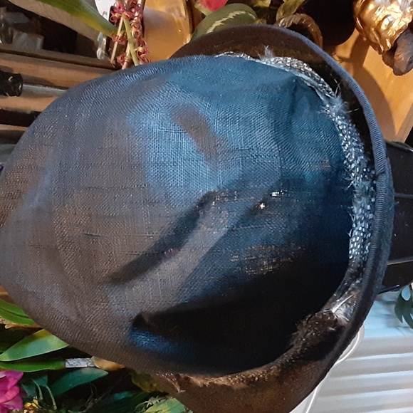 Lauren Ralph Lauren Black Feather Trimmed Fedora Hat Cap Size Medium - Picture 4 of 6